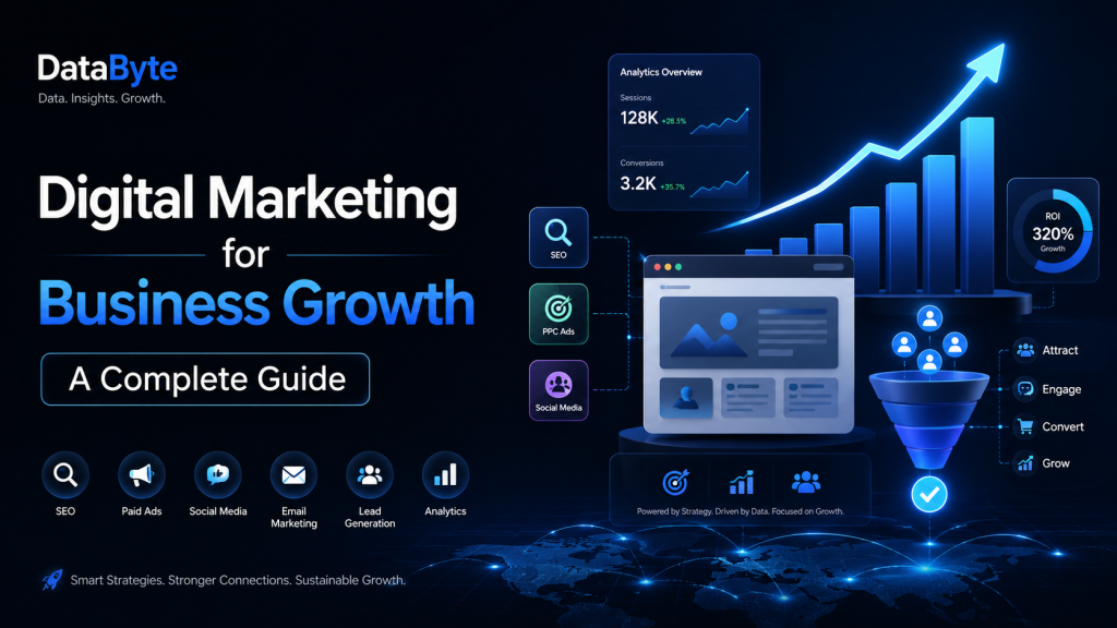 Digital marketing for business growth using SEO, paid ads, social media, lead generation, email marketing, and analytics.